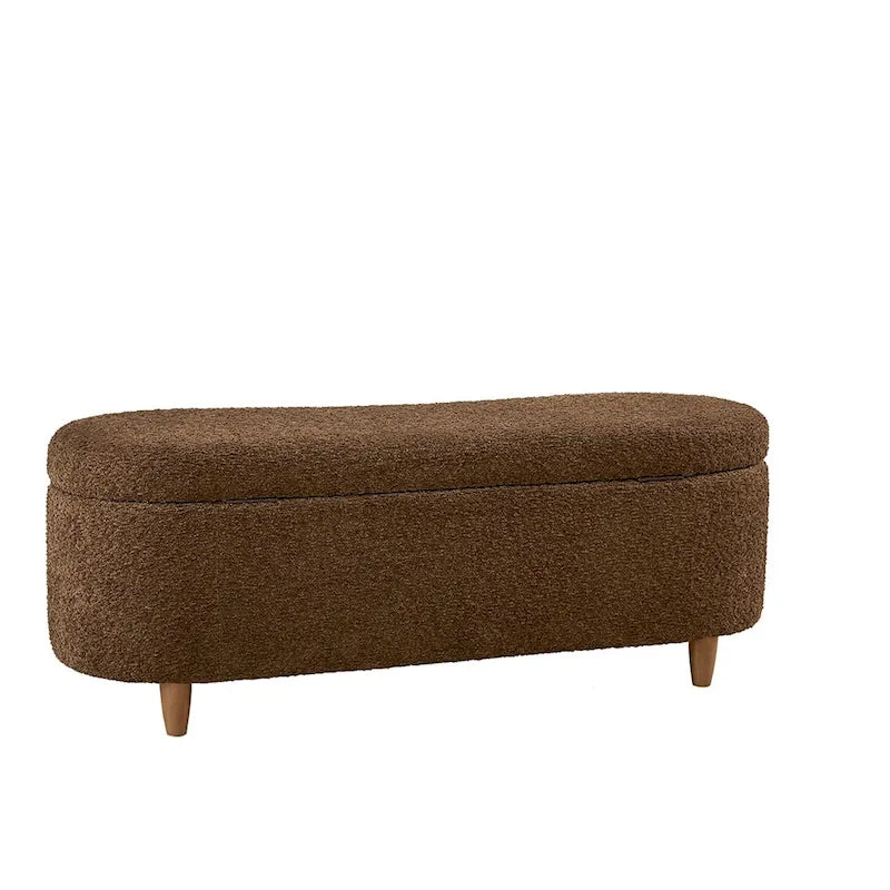 INK+IVY Bailey Stauraumbank in Taupe mit Bouclé-Bezug und Klappdeckel