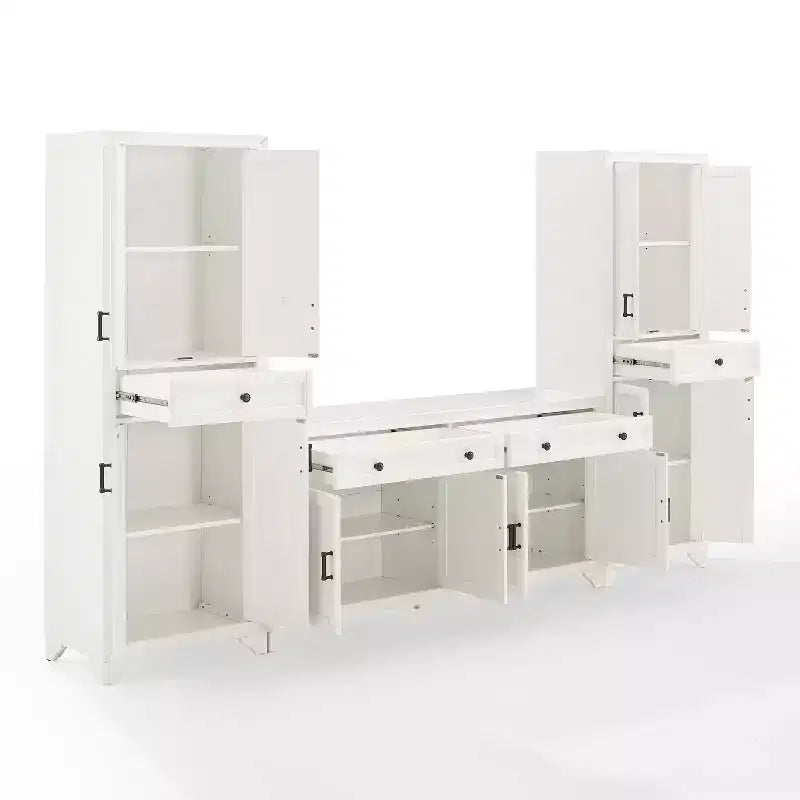 3-teiliges Tara-Sideboard- und Vorratsschrank-Set im Used-Look - Crosley