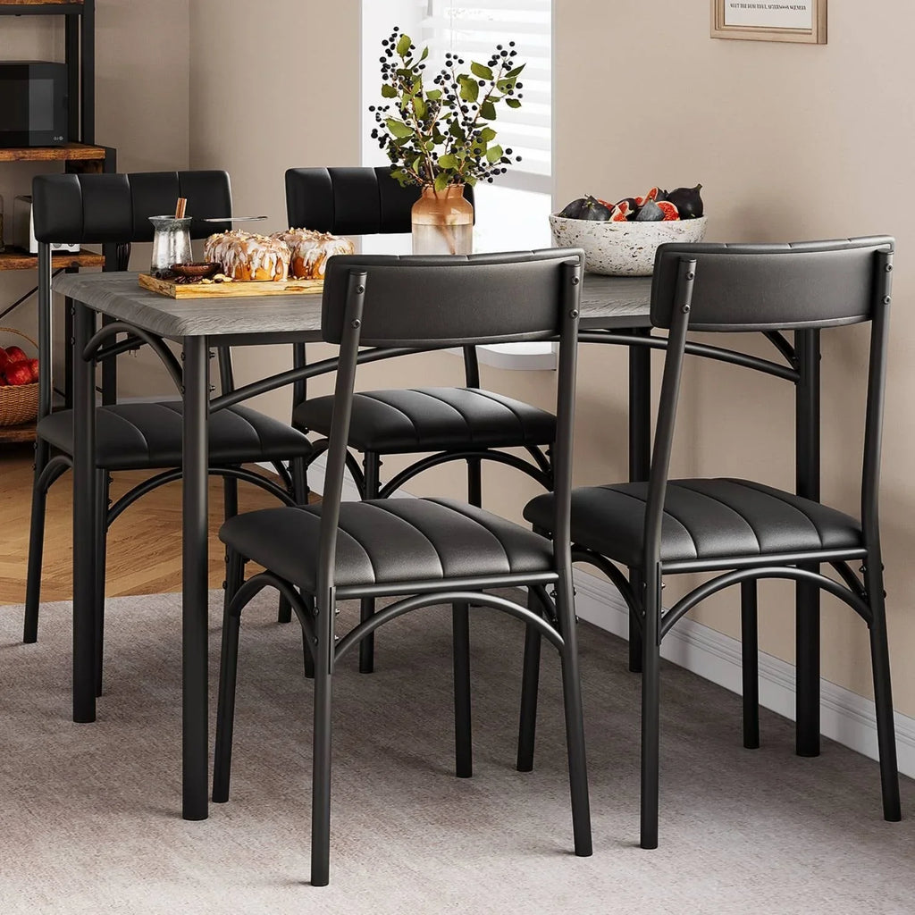 Rechteckiges Esszimmer-Set für 4 Personen mit gepolsterten Stühlen