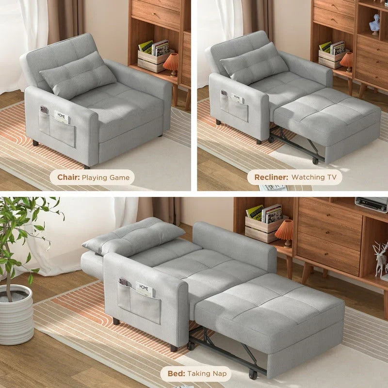 3-in-1-Schlafsofa mit verstellbarer Liegefläche, ausziehbares Sesselsofa, umwandelbares Klappbett fürs Wohnzimmer