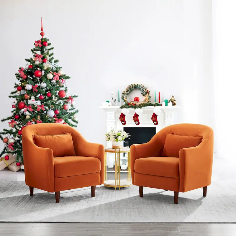 Ensemble de 2 fauteuils d’appoint de 28.34W, fauteuils tonneaux en velours avec pieds en bois massif