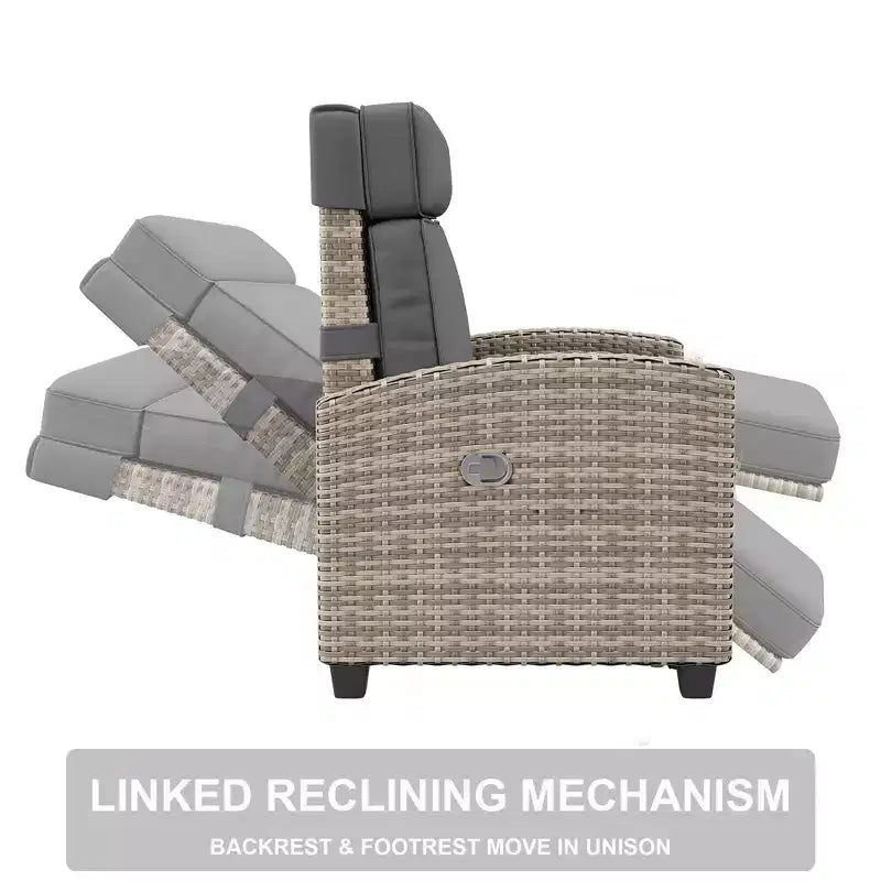 Outdoor-Relaxsessel, verstellbare Terrassenstühle mit verstellbarer Rückenlehne und Fußstütze, Lounge-Relaxsessel aus Rattan bis 150 mit hochklappbarem Tisch