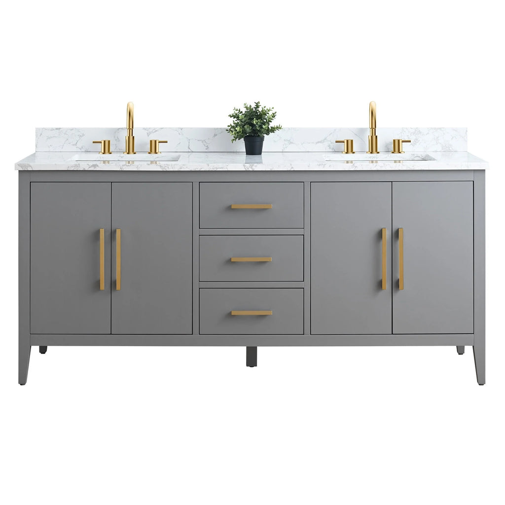 Vanity Art 72 Double Sink Bathroom Vanity Cabinet with Engineered Marble Top