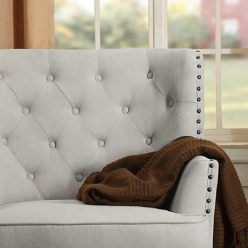 Moser Bay Mignon fluwelen/linnen fauteuil met knopen en hoge rugleuning, 30 breed