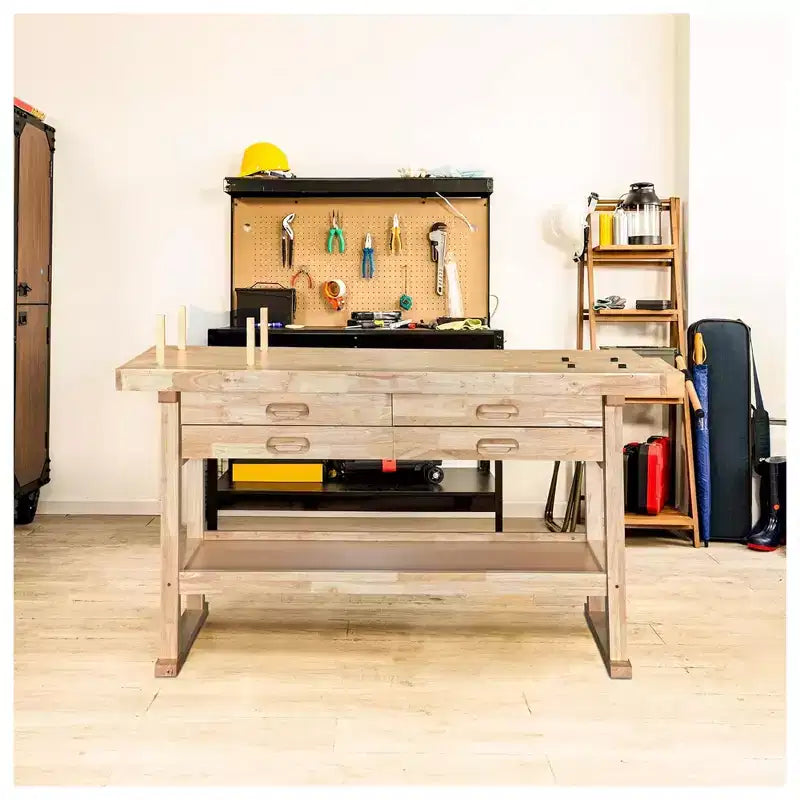 Olympia Tools Werkbank aus Kautschukholz, 60 Zoll, 4 Schubladen, Tragkraft 450 lbs
