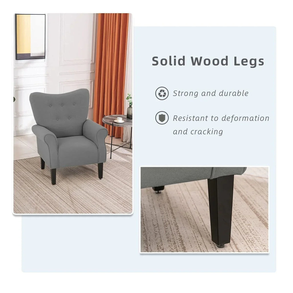 Fauteuil d’appoint moderne Erommy à dossier haut, fauteuil une place en tissu rembourré avec boutons et pieds en bois, pour salon