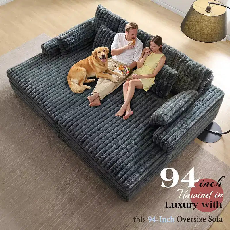 AMERLIFE 93 Doppelliege-Sofa für zwei Personen, tiefes Cloud-Sofa mit Lendenkissen und breiten Armlehnen, einfacher Aufbau, Kunstfell