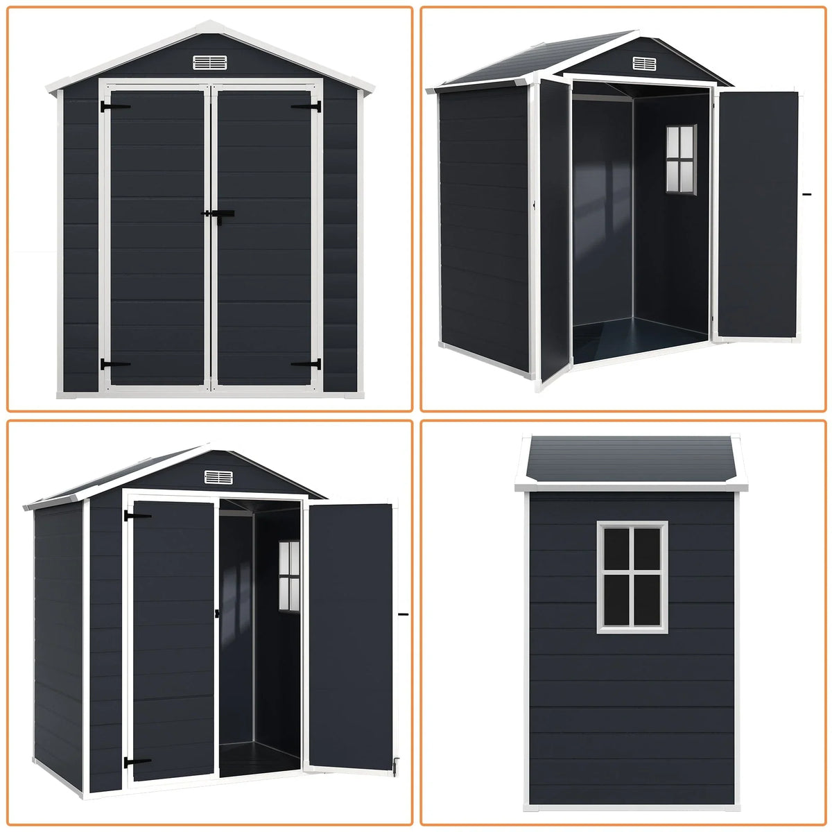 Abri de rangement extérieur en résine et plastique, tous temps, avec plancher, 6 ft x 4 ft/6 ft x 8 ft/8 ft x 6 ft/8 ft x 10 ft, abri à outils Spire