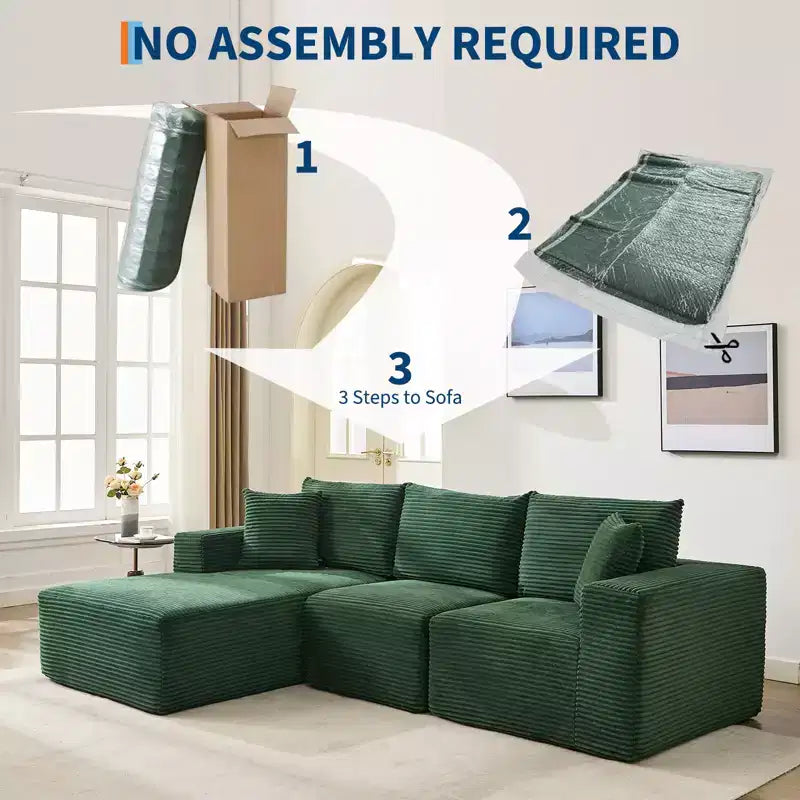 108 Modernes Sofa, 3-Sitzer-Polstersofa in L-Form mit Kissen, Sofa mit tiefer Sitzfläche, keine Montage erforderlich