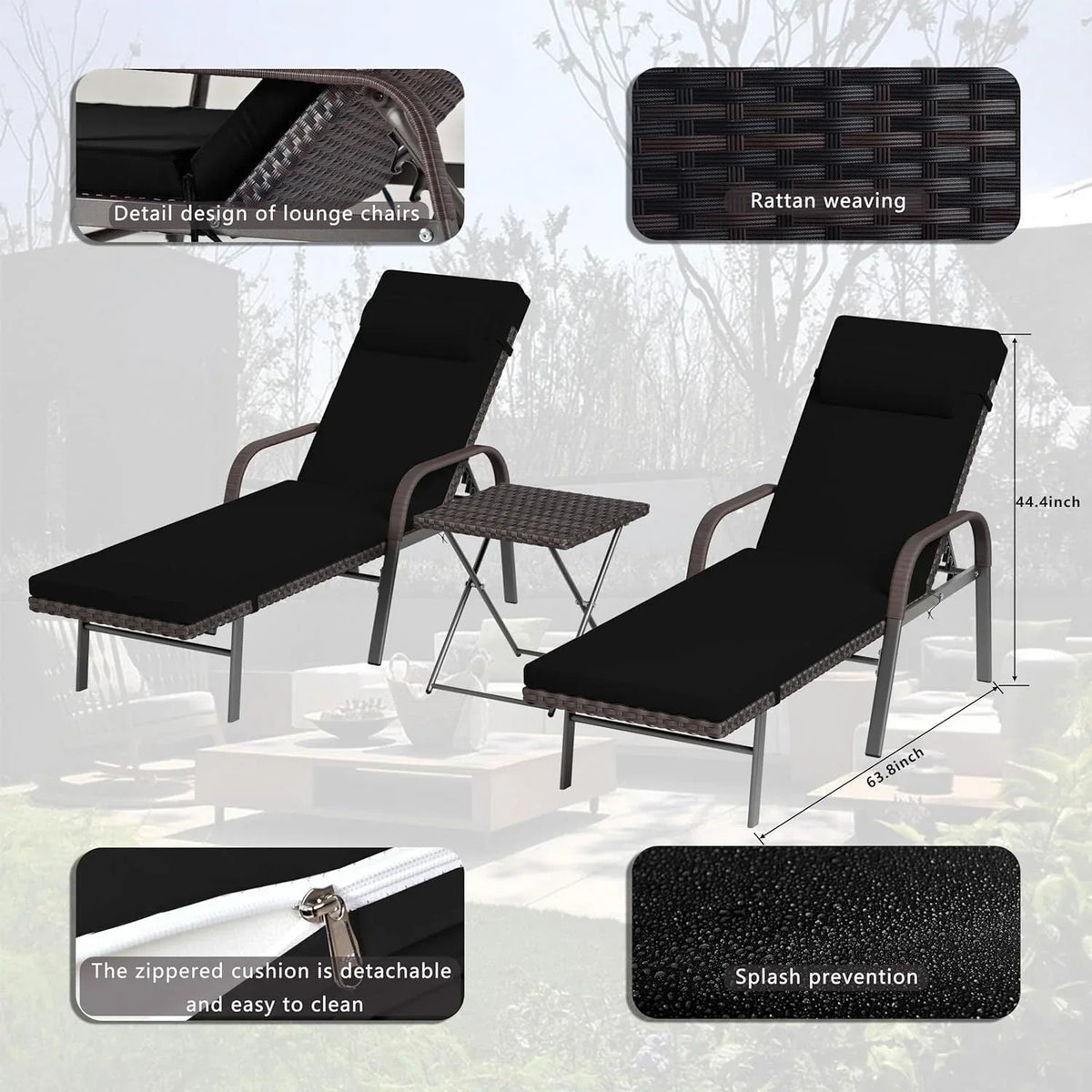 Kullavik 3-teiliges Outdoor-Lounge-Set mit Liegestühlen