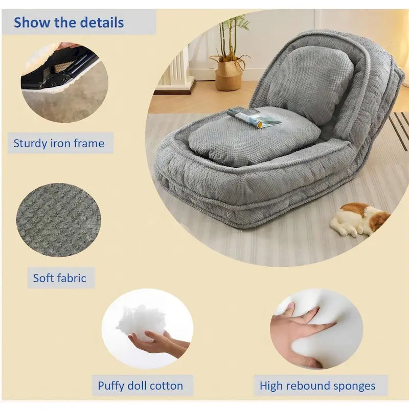 Faules Sofa, 5 verstellbare Positionen, zum Sitzen, Schlafen und Zusammenklappen, passend für Schlafzimmer und Wohnzimmer