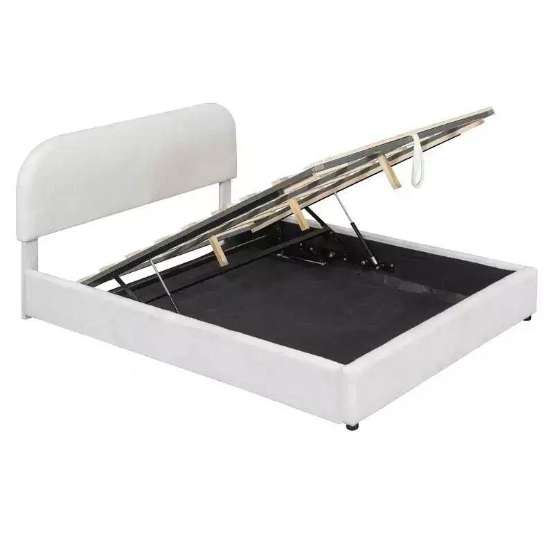 Lit rembourré grand format avec rangement relevable - blanc