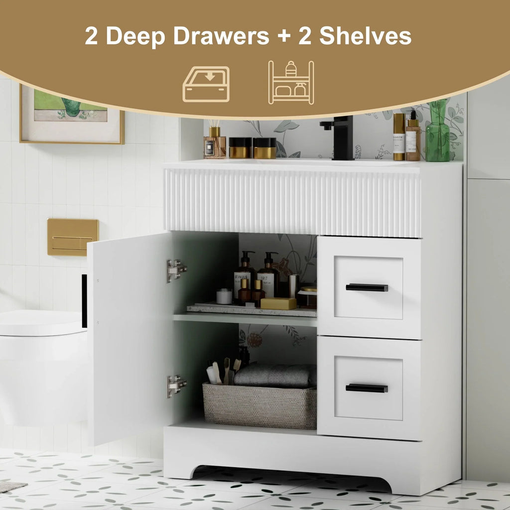 Ensemble meuble-lavabo de salle de bain Wavy Line 30/36/48 avec lavabo et robinet