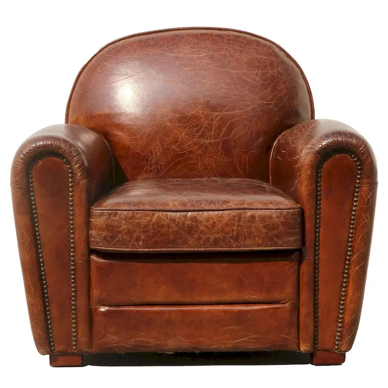 Pasargad Home Club-Sessel Paris aus echtem Leder, braun