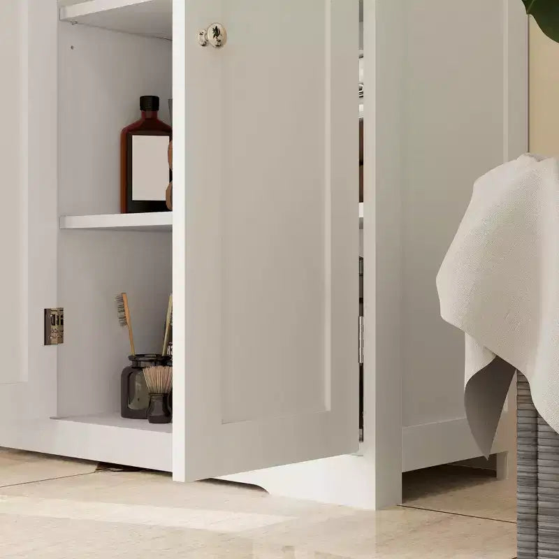 HOMCOM Badezimmerschrank mit verstellbarem Einlegeboden, freistehender Badezimmerschrank mit 4 Schubladen und 2 Türen, weiß