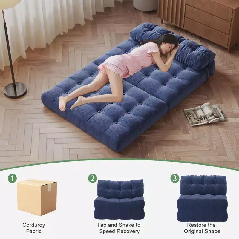 Klappbares Schlafsofa-Futon aus Cord in voller Größe, umwandelbarer Bodenschlafsessel mit Kissen und Rückenstütze