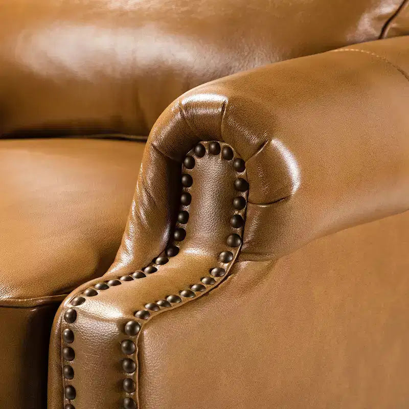 2er-Set moderner Ohrensessel aus Echtleder Elisabete mit Vintage-Nagelkopfverzierung für Wohnzimmer und Schlafzimmer| ART OF LIVING DESIGNS