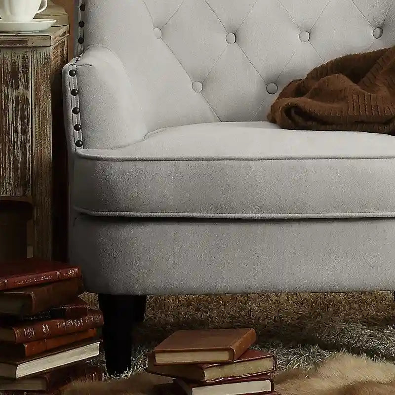 Moser Bay Mignon fluwelen/linnen fauteuil met knopen en hoge rugleuning, 30 breed