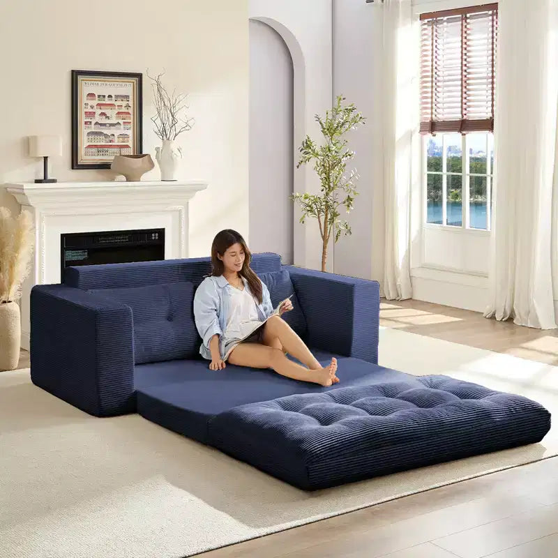 Canapé-lit futon convertible 2-en-1 Mjkone de 71', en tissu côtelé, pliable et capitonné avec boutons, canapé-lit deux places gain de place