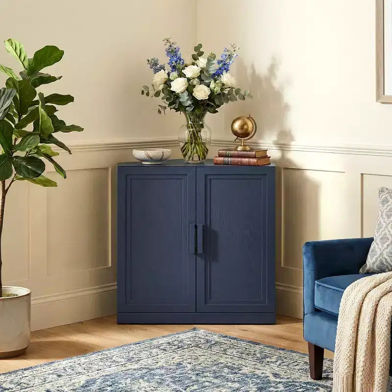 Dovelina hoekvitrinekast met verstelbare planken, dressoir, buffetkast, wijnkast, keuken- en eetkamerkast met houten deuren - 31H x 31W, 36H x 31W