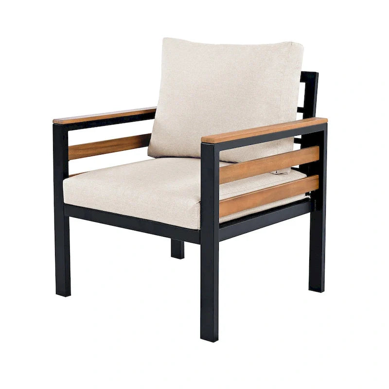 4-teiliges Outdoor-Sofaset für 5 Personen mit Couchtisch aus Massivholz und abnehmbaren Kissen