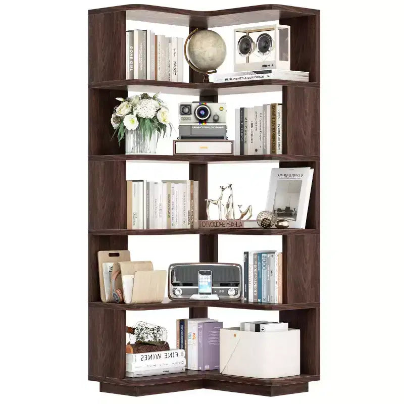 6-stufiges Eckbücherregal, platzsparendes Standregal