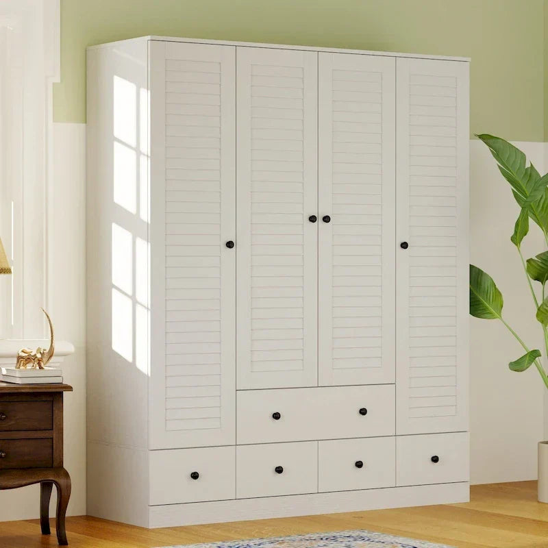 Kleiderschrank, 59 Zoll breit, großer freistehender Schrank, Weiß