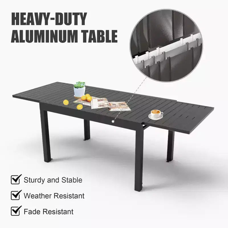 Okak Esstisch, ausziehbarer Gartentisch aus Aluminium, Küchentisch für das Esszimmer