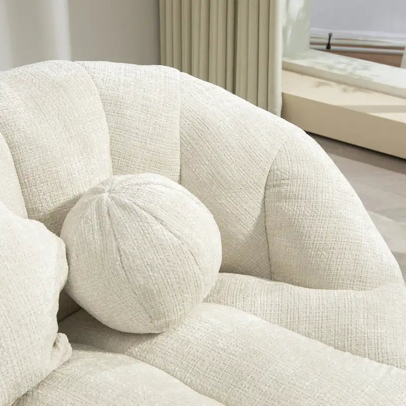 White 63.78  Chenille Upholstered Lounge Chair with High Density Foam