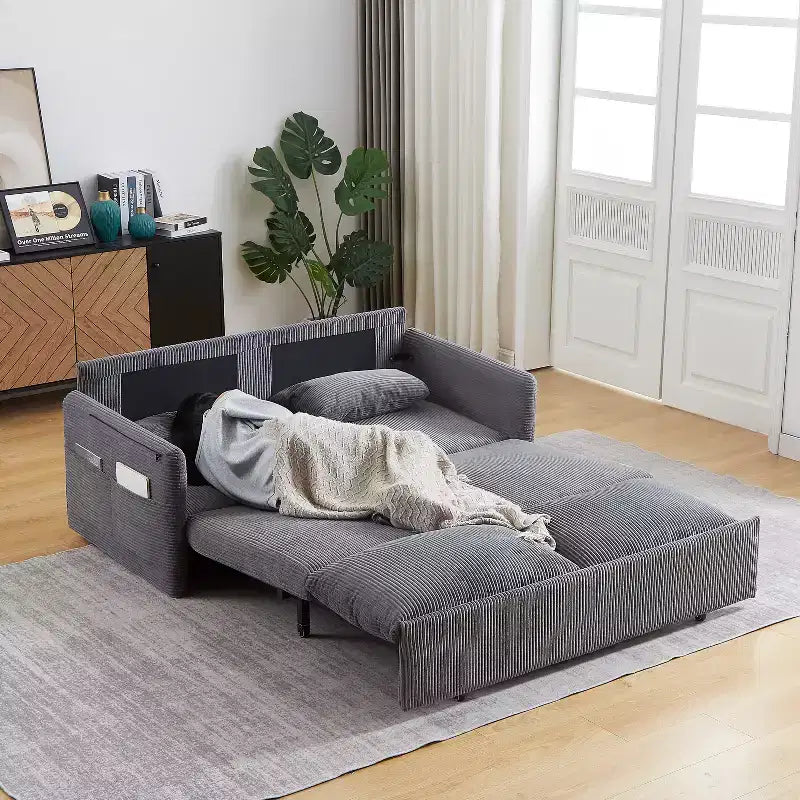 64.5 3-in-1-slaapbank van ribfluweel met uitschuifbaar bed