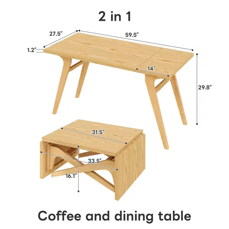 2-in-1-Couchtisch, ausziehbarer Esstisch, höhenverstellbarer Tisch für Zuhause und Büro, platzsparend - ModernLuxe
