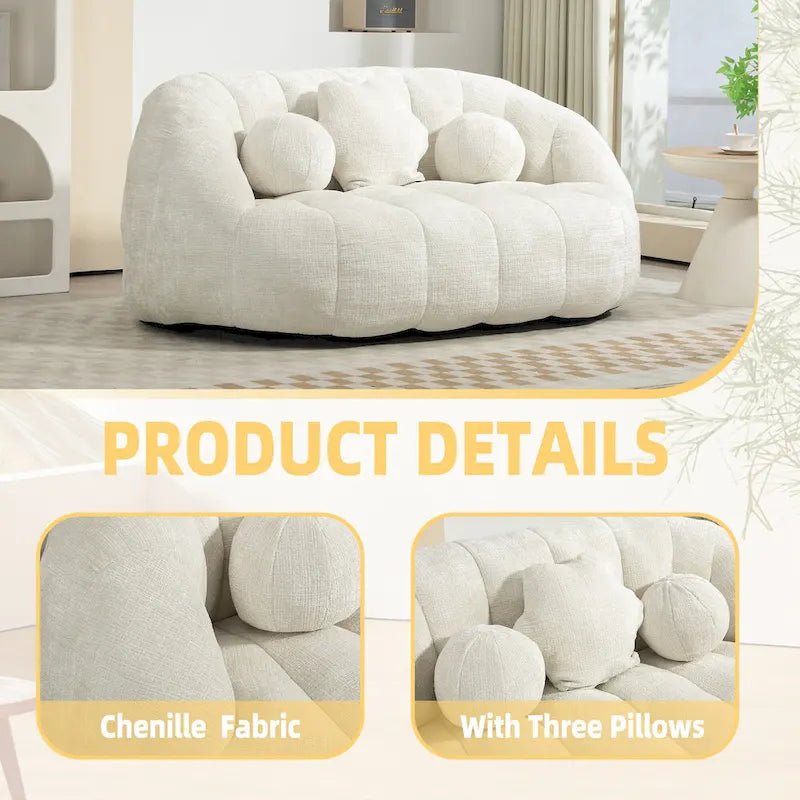 White 63.78  Chenille Upholstered Lounge Chair with High Density Foam