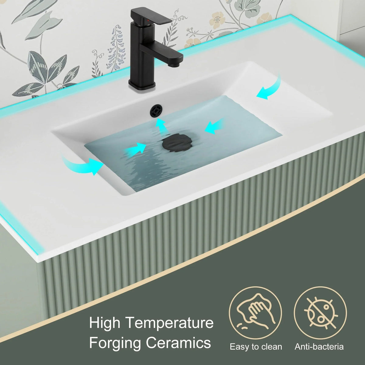 Ensemble meuble-lavabo de salle de bain Wavy Line 30/36/48 avec lavabo et robinet