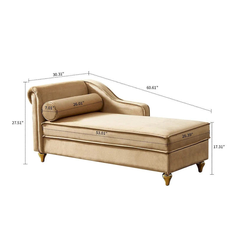 Elegante Franse chaise longue met fluwelen bekleding, opbergruimte en een kussen