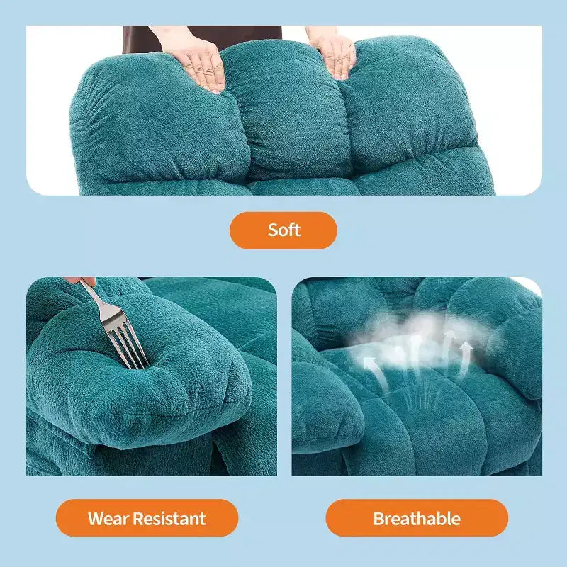 Handmatige relaxfauteuil, ergonomische relaxfauteuil van ademende stof met zijvakken, eenpersoonsbank, geschikt voor de woonkamer en slaapkamer