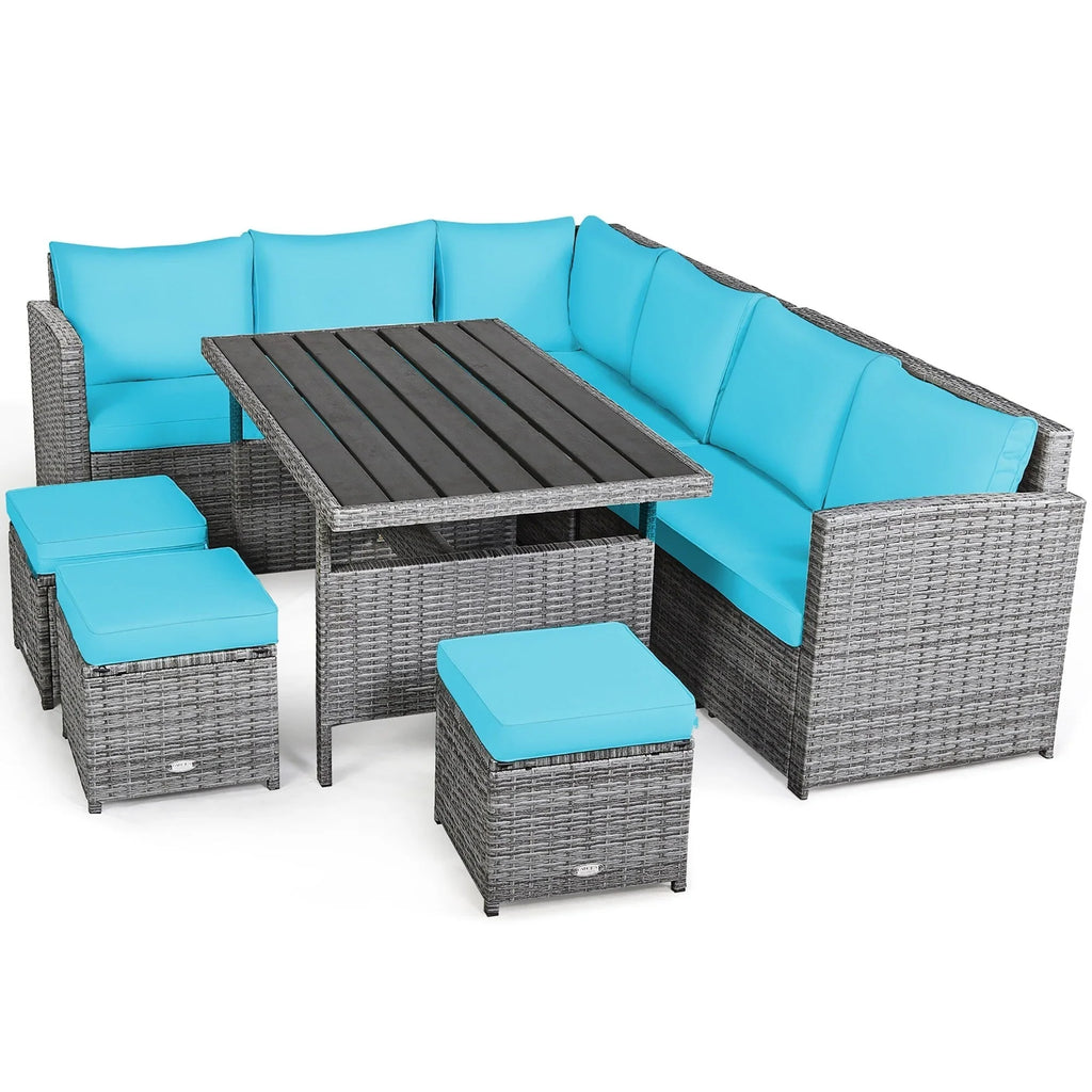 Costway, ensemble de salle à manger de jardin en rotin de 7 pièces avec canapé d’angle et repose-pieds - Voir les détails