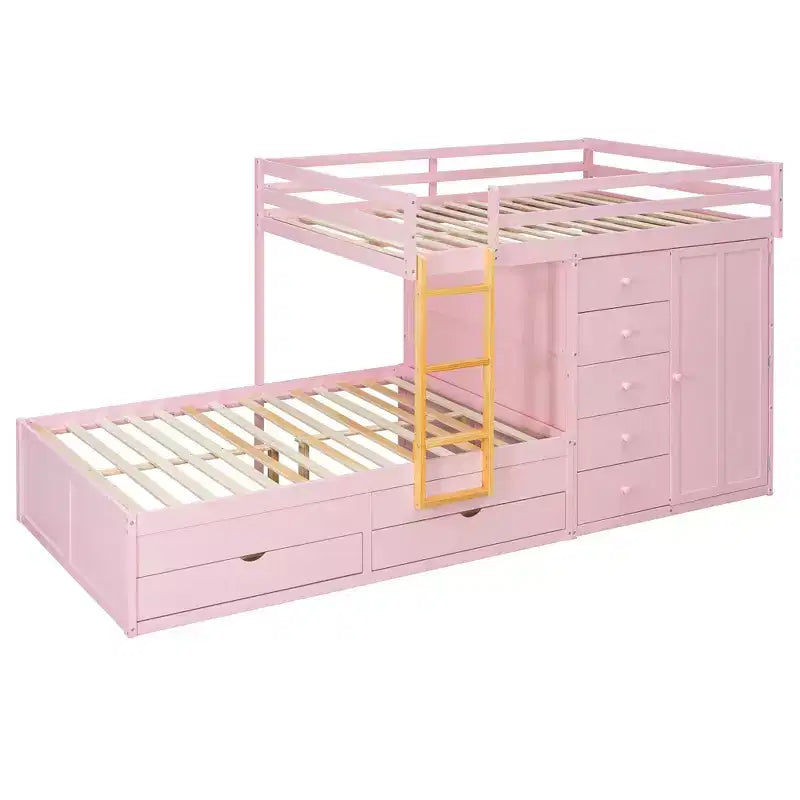 Moderne stapelbedcombinatie met twee tweepersoonsbedden, ingebouwde kledingkast en 7 opbergladen