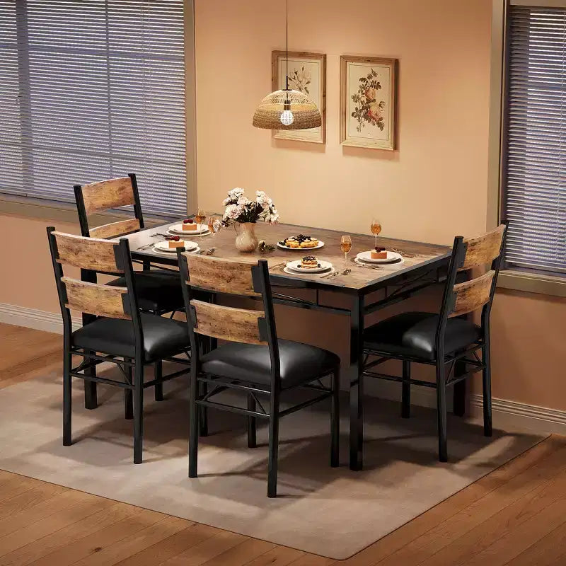 Ensemble de table à manger pour 4 personnes, avec 4 chaises rembourrées, ensemble de 5 pièces en bois pour la cuisine ou la salle à manger avec protège-coins, pour cuisine, appartement et petit espace