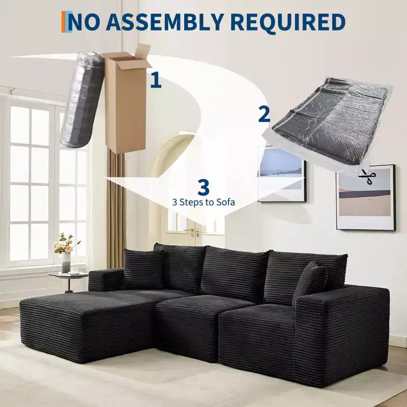 108 Modernes Sofa, 3-Sitzer-Polstersofa in L-Form mit Kissen, Sofa mit tiefer Sitzfläche, keine Montage erforderlich