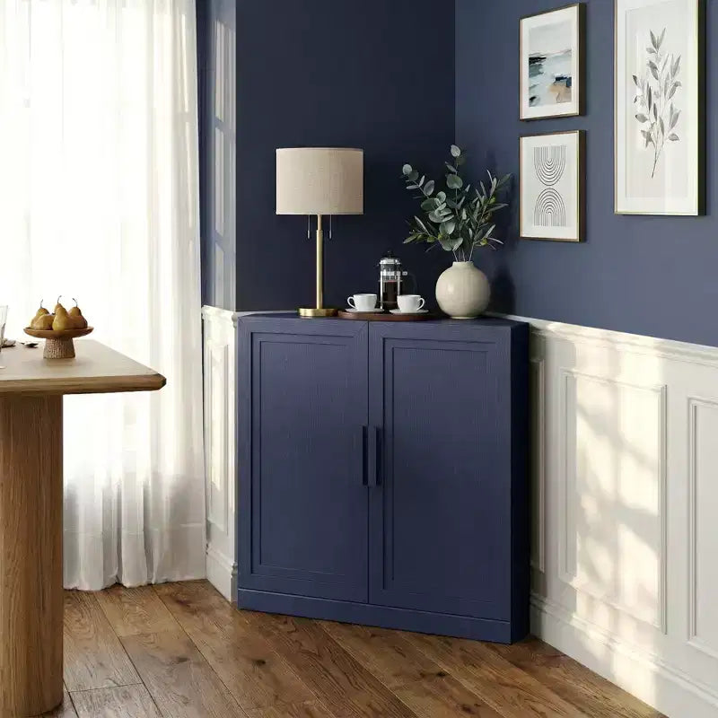 Dovelina hoekvitrinekast met verstelbare planken, dressoir, buffetkast, wijnkast, keuken- en eetkamerkast met houten deuren - 31H x 31W, 36H x 31W