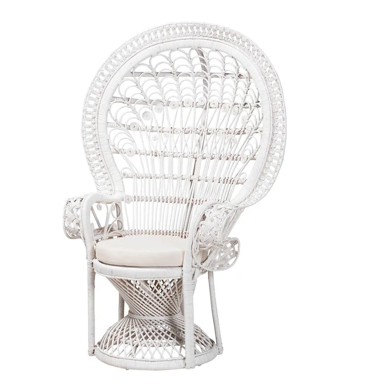 Kallima moderne bohemien pauwenstoel van wit natuurlijk rotan
