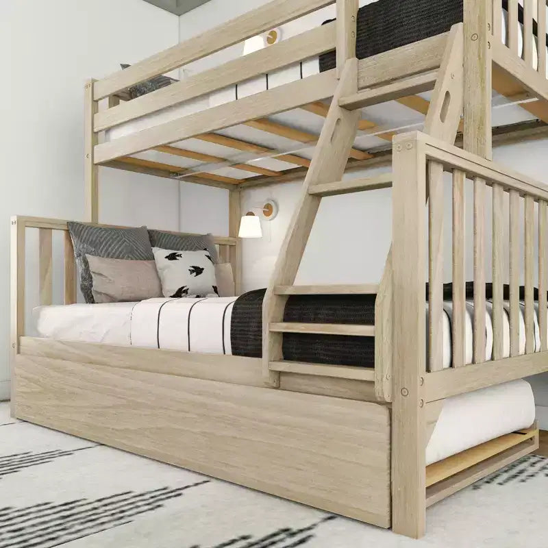 Lit superposé Max & Lily avec lit simple au-dessus d’un lit double et lit gigogne, en bois massif, style scandinave, pour enfants