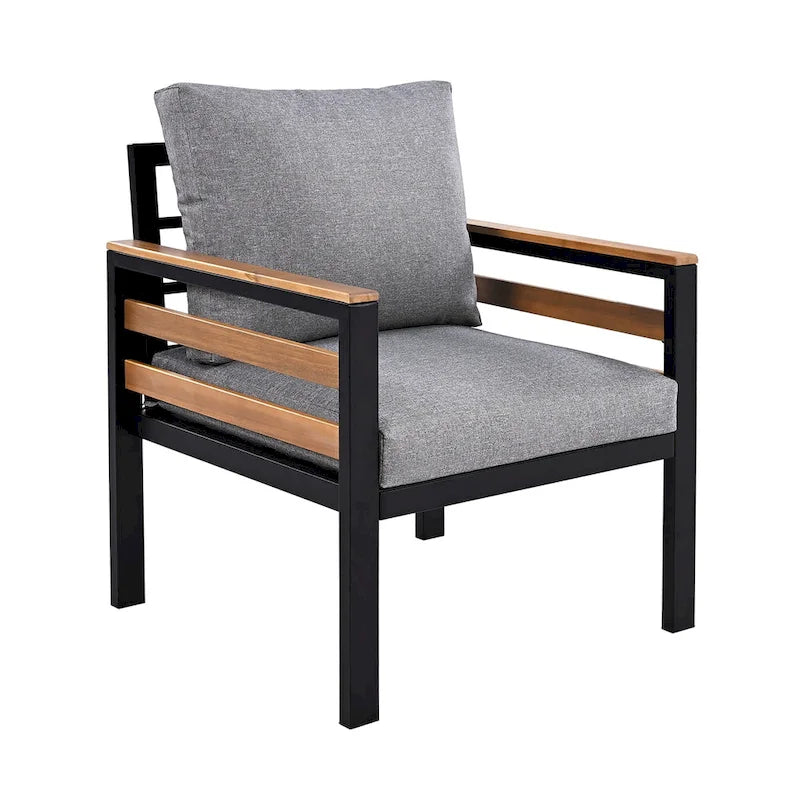 4-teiliges Outdoor-Sofaset für 5 Personen mit Couchtisch aus Massivholz und abnehmbaren Kissen