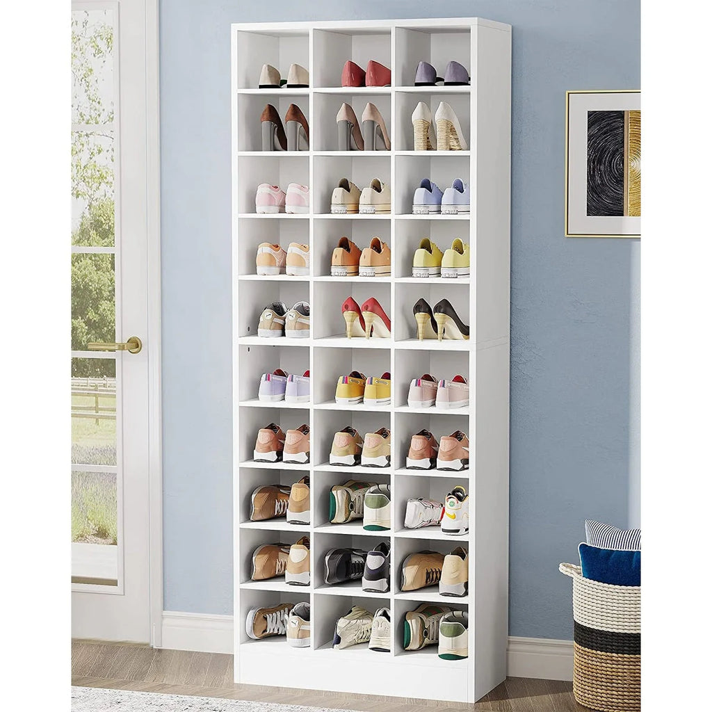 30 Pairs Tall Shoe Cabinet, 10 Tiers White Wooden Shoe Storage Rack for Closet, Entryway - 10-tier