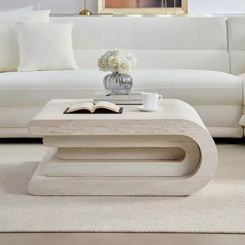 GDFStudio Laurine moderner Couchtisch mit Travertinmuster und mehreren Ebenen