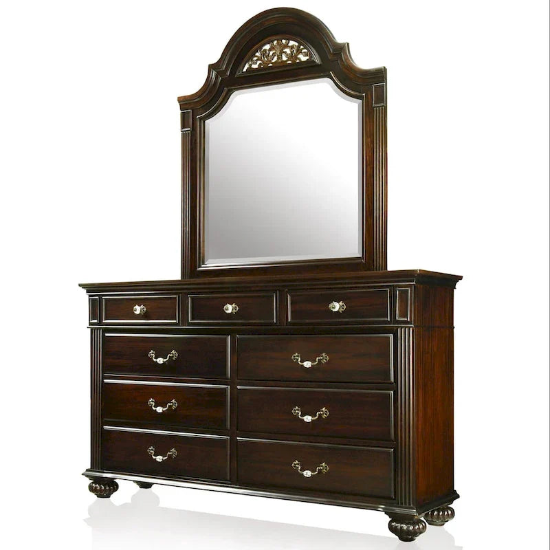 Traditionele Vame-set van 2 meubels: ladekast met 9 laden en spiegel, van Furniture of America