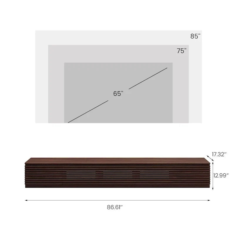 Minimalistische tv-kast met lades, mediameubel van massief hout met kasten, neerklapbare deur, walnootfineer, volledig gemonteerd