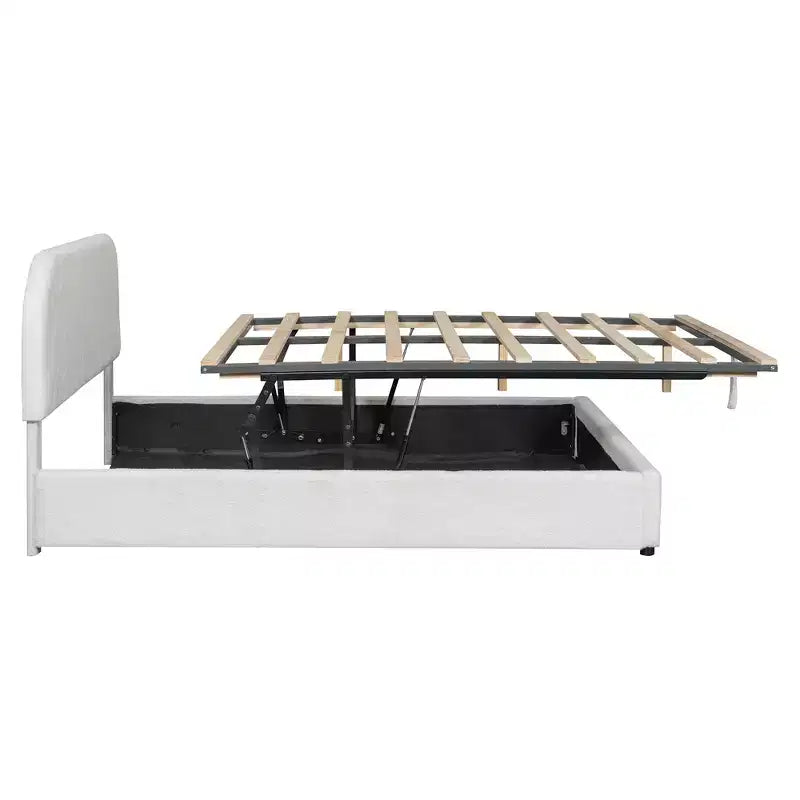 Lit rembourré grand format avec rangement relevable - blanc