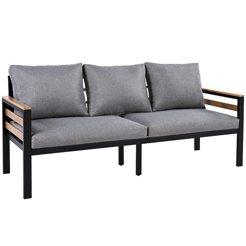 4-teiliges Outdoor-Sofaset für 5 Personen mit Couchtisch aus Massivholz und abnehmbaren Kissen
