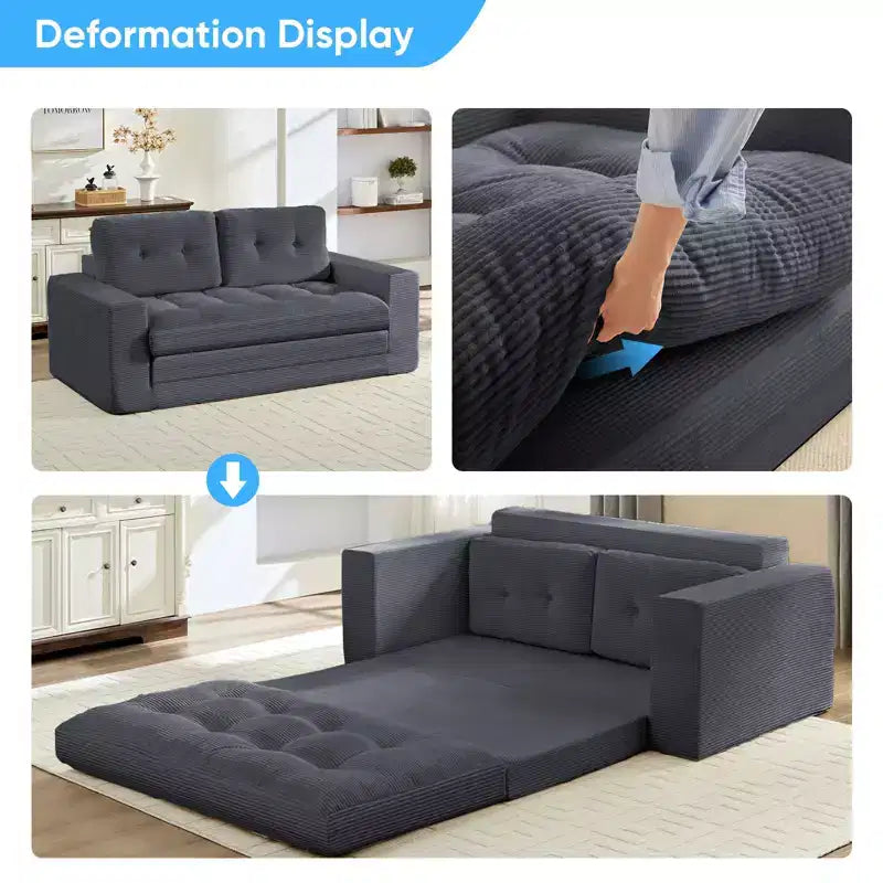 Canapé-lit futon convertible 2-en-1 Mjkone de 71', en tissu côtelé, pliable et capitonné avec boutons, canapé-lit deux places gain de place